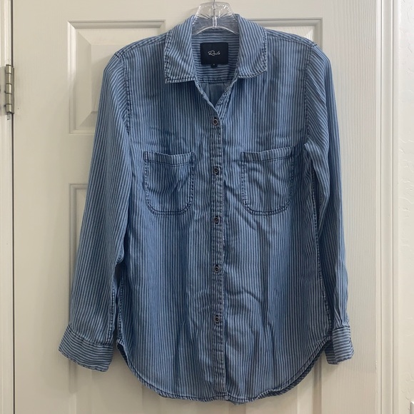 Rails Tops - Rails striped tencel blue white long sleeve small